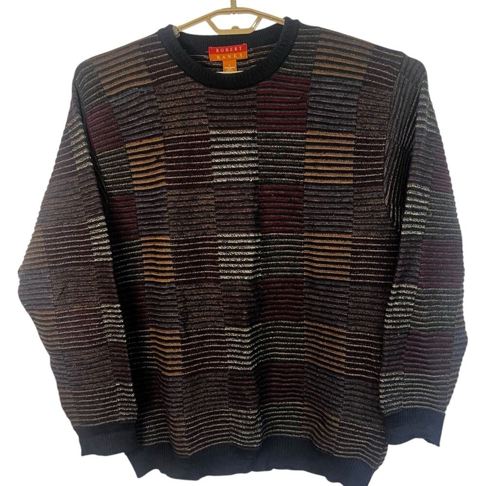 Robert Banks 100% Merino Wool Textured Knit Sweater Men’s L Made in Uruguay